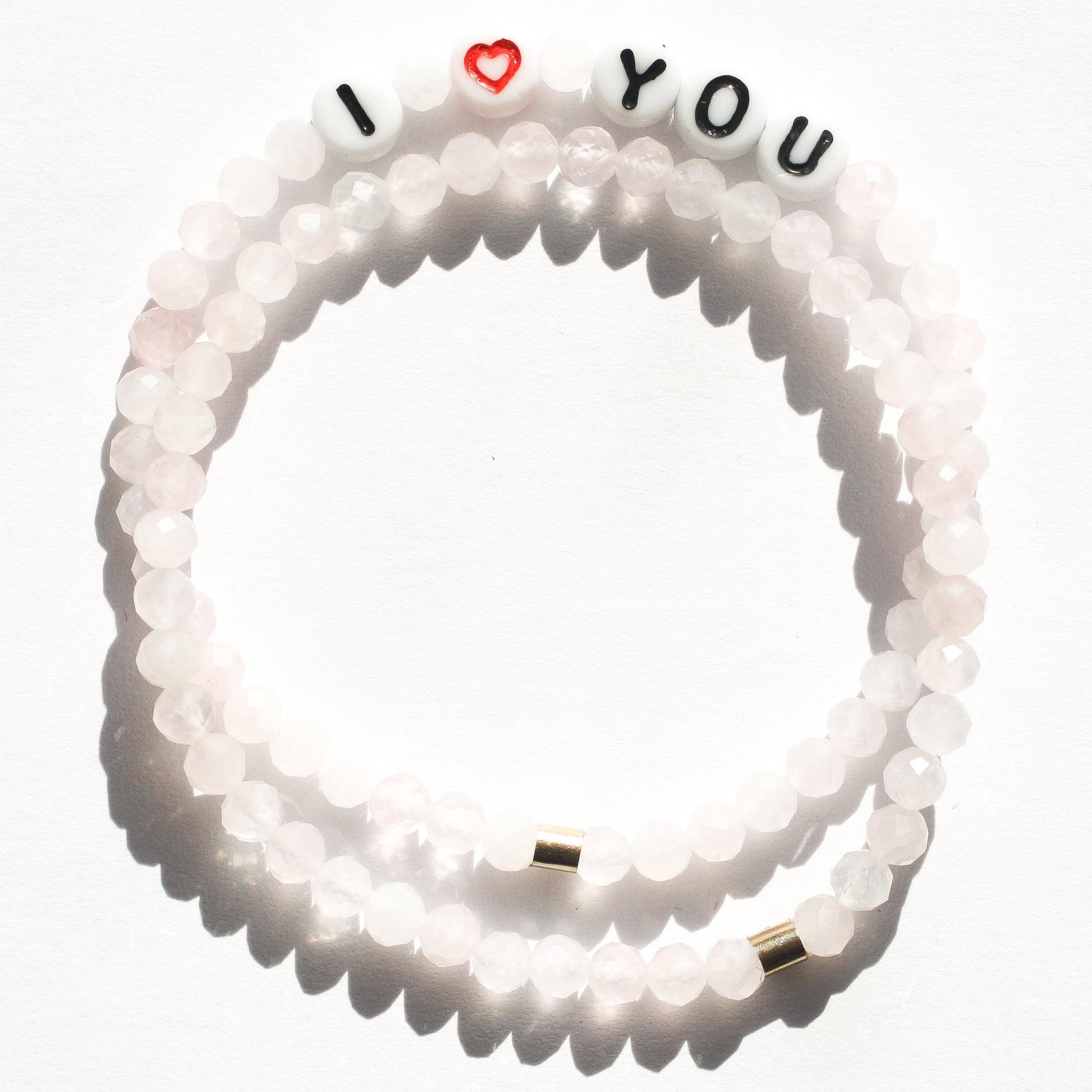 Rose Quartz stones-only bracelet with I LOVE YOU rose quartz bracelet