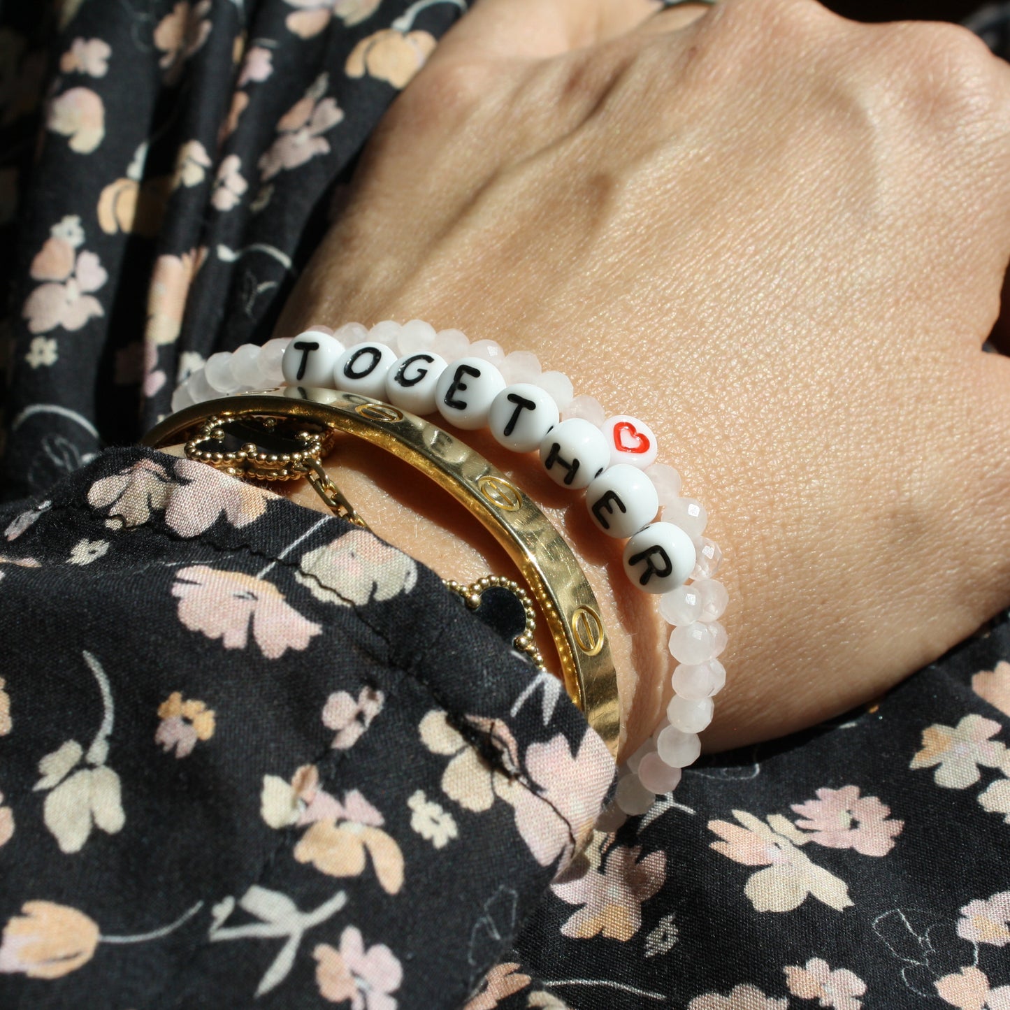 HEART and TOGETHER bracelets in rose quartz